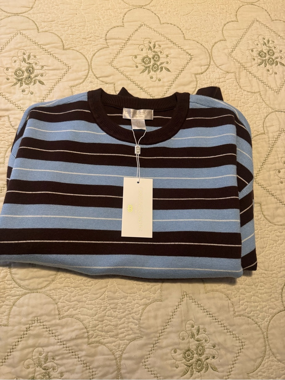 Caroline Constas Light Blue and Black Striped Crewneck Sweater